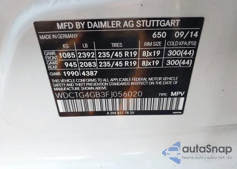 2015 Mercedes-Benz Gla 250 4Matic из США, поврежденный, VIN WDCTG4GB3FJ056020